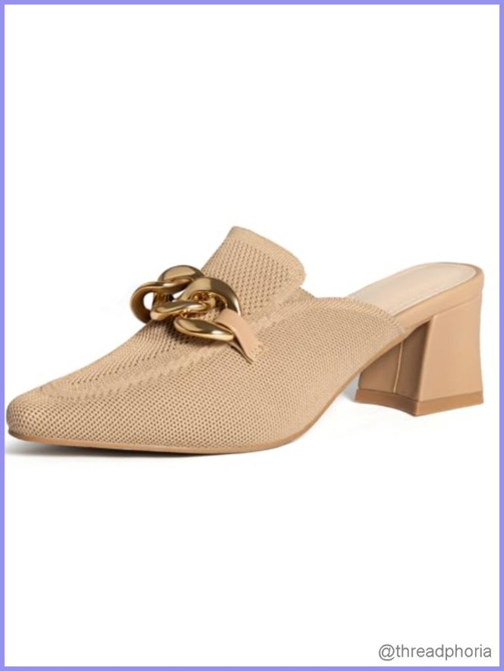 Women's Chunky Heel Mules Pointed Toe Knit Slip On Dress Pumps
